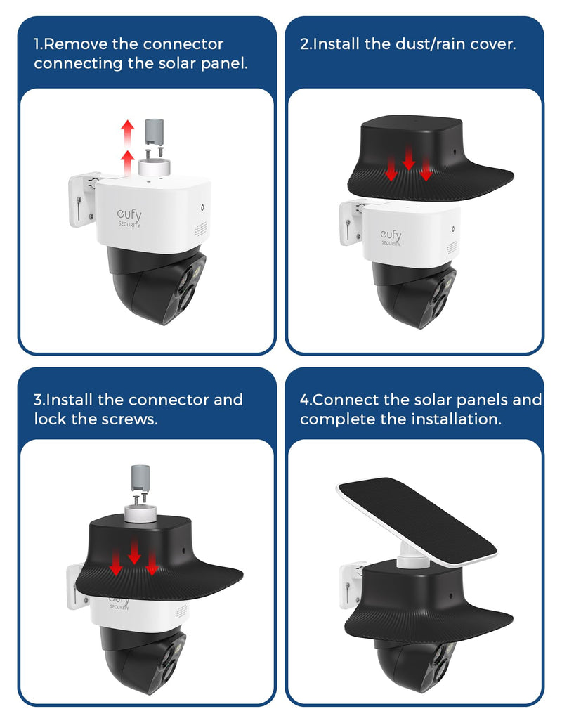 Rain Shade Cover for Eufy SoloCam S340 | Shields camera from rain, snow & sunlight, durable plastic, easy installation, black