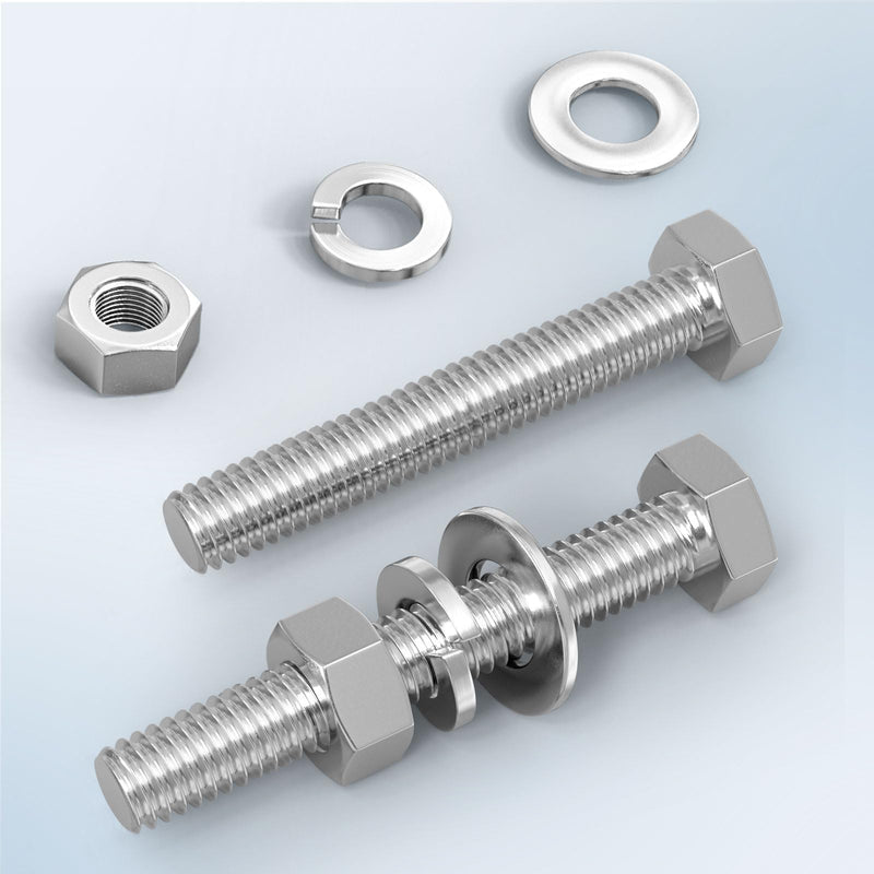 10PCS 1/2-13 x 3 304 Stainless Steel External Hex Bolt, Fully Threaded Bolt with Nut Flat & Lock Washers and Spanner 1/2-13 x 3"