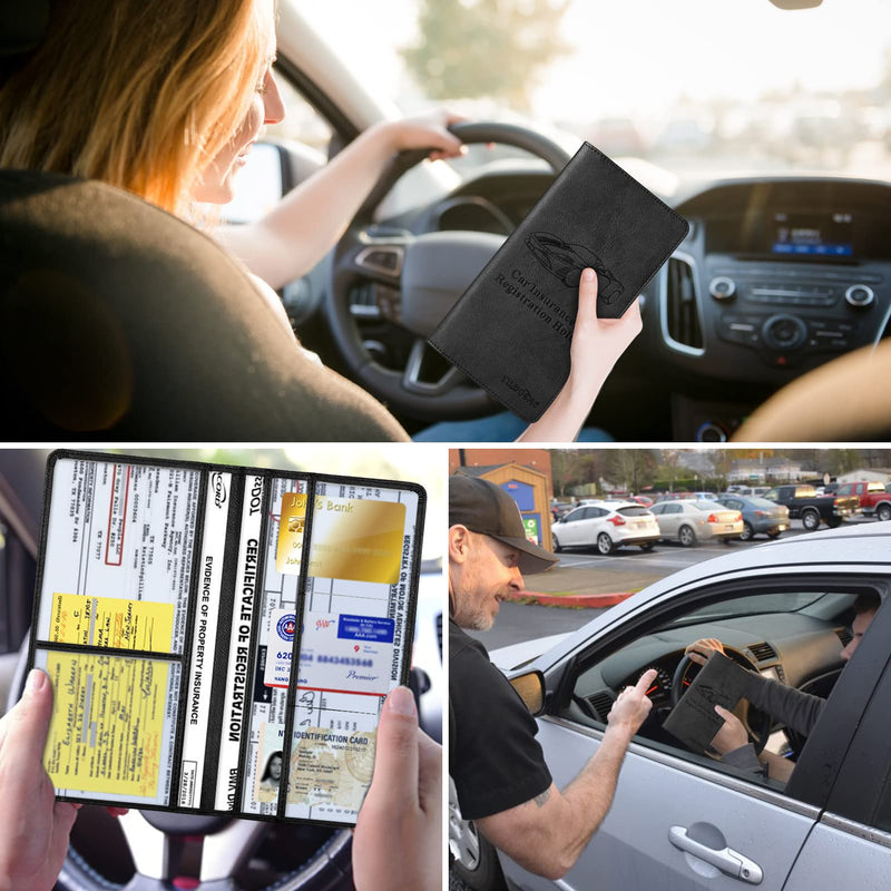 2Pack Leather Car Registration and Insurance Card Holder, Car Document Holder for Cards License with Magnetic Shut (Black) 2PACK-Black