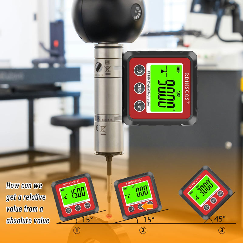 RDINSCOS Digital Angle Finder Magnetic Table Saw Gauge | 4 Sided Magnetic, Protractor Angle Cube, Bevel Gauge PT180/PT183