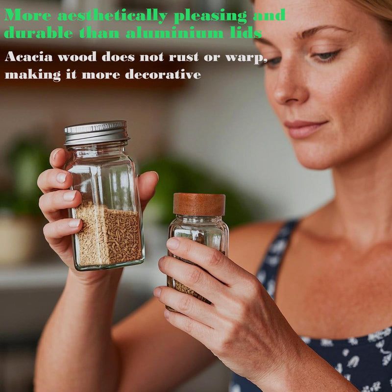 48 Pcs Spice Jar Lids Acacia Wood,Fits 4 Oz and 8 Oz Glass Spice Jars,For Square and Round Plastics Spice Jars,Jar Not Included (48) 48