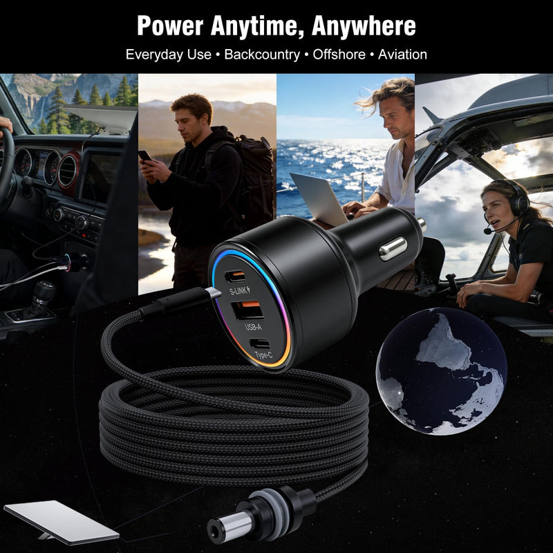 Starlink Mini Car Adapter, 3-in-1 DC Power Cable with 12V to 24V Cigarette Lighter Adapter, 100W Car Power Supply + PD 30W + USB-A 22.5W for Trucks, RVs, Boats - 16.4FT