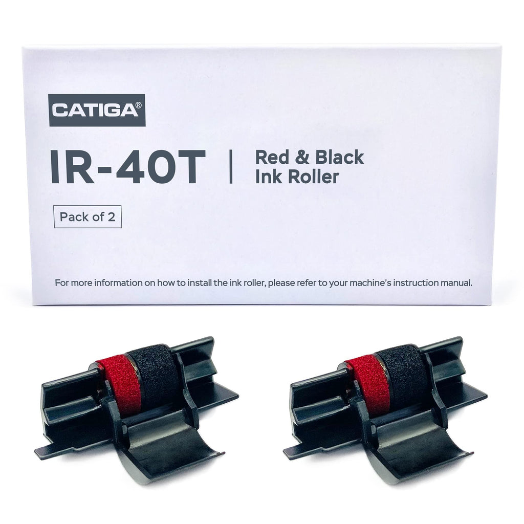 IR-40T Ink Roller Cartridge for Printing Calculators and Adding Machines, Black/Red Pack of 2, Used with Casio HR-100TM HR-150TM HR-170RC, Sharp EL-1750V EL-1801V, CATIGA CP30A CP90A Ink (2 Pack)