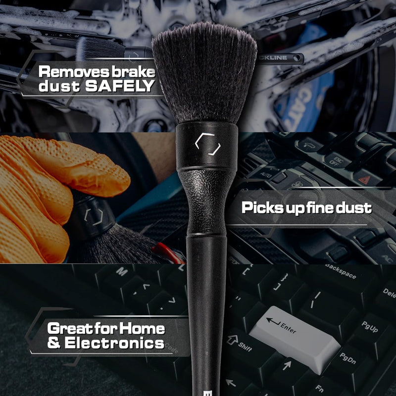 Blackline Car Detail Brushes- Luxury Car Detailing Brush Set for Interior and Exterior - Best Auto Detailing Brushes - Premium Car Detailing Brushes (Ultra Soft Bristles) Ultra Soft Bristles