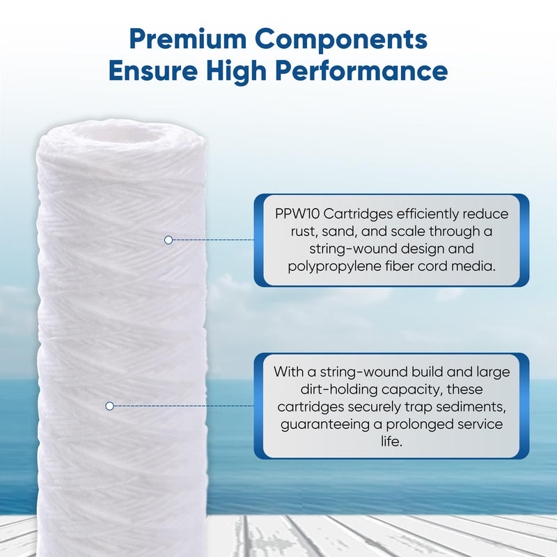 PUREPLUS 5 Micron 10"x2.5" Whole House String Wound Sediment Filter for Well Water, Replacement Cartridge for Universal 10 inch RO System, WP-5, Aqua-Pure AP110, CFS110, Culligan P5, WFPFC4002, 4Pack 10"*2.5" 4 Count (Pack of 1)