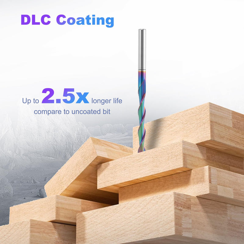 10 Pcs 1/8 inch Shank CNC Up-Cut Router Bits, 2 Flutes Spiral Solid Carbide End Mill with DLC Coating, CNC Milling Cutters for Precision Wood Carving Applications