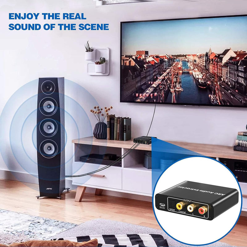 HDMI ARC Adapter, ARC Audio Extractor with Digital Optical TOSLINK SPDIF Coaxial and Analog 3.5mm RCA Stereo HDMI ARC to RCA Audio Converter ARC-01 Black 1
