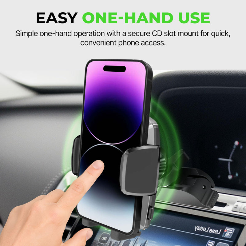 Simple CD Cradle Phone Mount - Upgraded Hands-Free Car Phone Holder - Thick Case Friendly - Mount for CD Player - Compatible with iPhone 12-17 & iPhone Air, Android - Black CD Cradle Mount