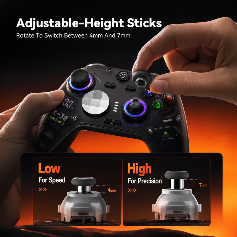 Aolion gaming K30 TMR Wireless Gaming Controller for Switch, PC, iOS & Android, TMR Joysticks (No Drift), Hall Effect Triggers, Switchable ABXY Buttons, Back Buttons & RGB Lighting Black