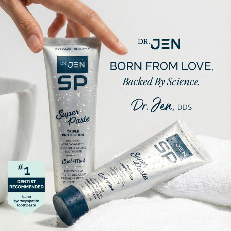 Dr. Jen Super Paste Toothpaste with 10% Premium Nano Hydroxyapatite, Fluoride, Xylitol & Glycerin for Daily Oral Care, Designed for Sensitive Teeth, Vegan, Travel Essentials, Cool Mint Flavor, 1 Pack 3.4 Ounce (Pack of 1)
