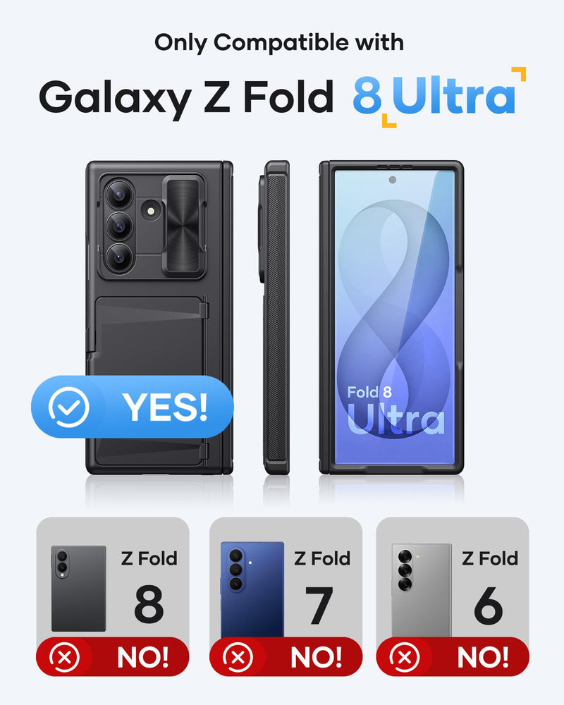 ASAFCASE for Samsung Galaxy Z Fold 8 Ultra Case Wallet with Stand, Black | Card Holder (1-2 Cards), Camera Cover, Hinge Protection, Outer Screen Protector, Rugged Phone Cover for Galaxy Z Fold 8 Ultra Black-S