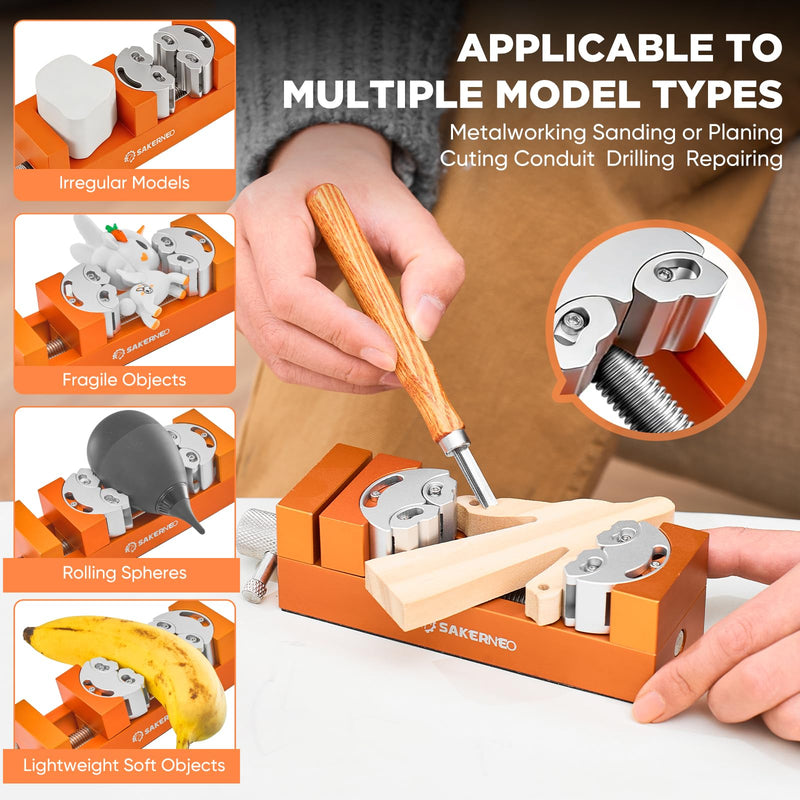 SakerNeo Fractal Vise, Mini Vise Clamp, Self-Adjusting Drill Press Bench Vice, CNC-Machined Aluminum Alloy Jaw Clamp for Irregular Shapes on Home Improvement, Workbench, DIY, Woodwork (Orange) Orange