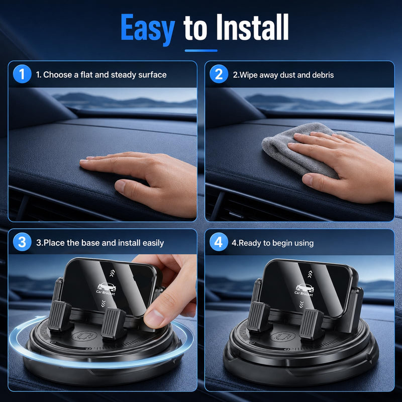 Car Phone Holder 360 Degree Rotation,New 360°Dashboard Car Phone Holder,360 Degree Rotatable Car Phone Holder,Adjustable Universal Car Phone Mount for Most Smartphones(Black-B) Black-B