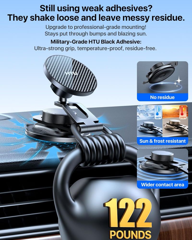 【2026 Military-Grade】 for MagSafe Car Mount【Upgraded Strongest Magnetic&Suction】 Magnetic Phone Holder Cell Stand for Phone Holders for Your Car for Tesla Truck Cradle for iPhone 17 16 15,Black Black