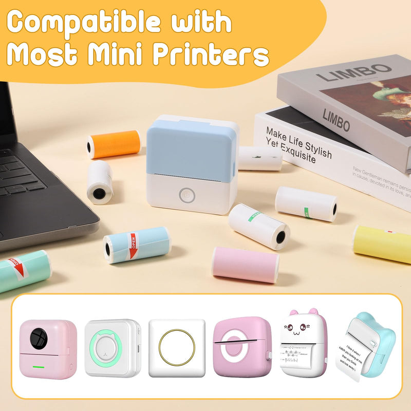  [AUSTRALIA] - 10 Rolls Mini Printer Paper, Thermal Pocket Printer Paper Rolls, 57 X 25mm Inkless Self-Adhesive Printable Sticker Compatible with Most Series Printers Portable Thermal Printers Color & White