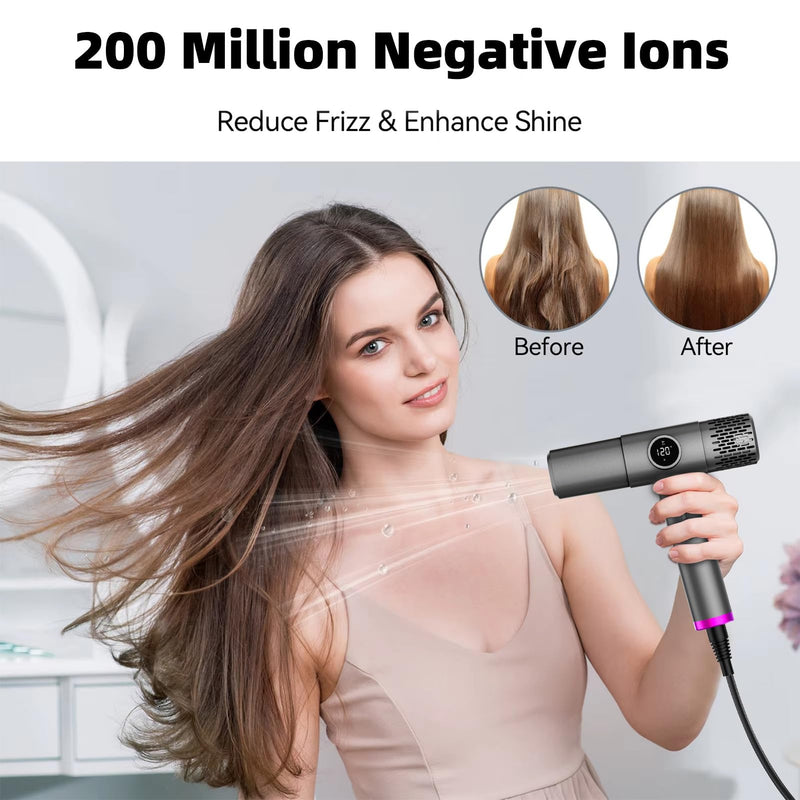 Hair Dryer, Professional Ionic Blow Dryer High Speed Hairdryer | with Diffuser Attachments, 3x Fast Drying, 500M Ion, Lightweight Compact Powerful Hair Dryer for Women & Men