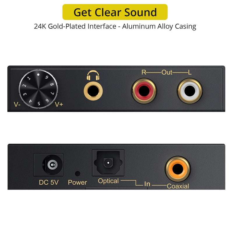 PROZOR 192kHz Digital to Analog Audio Converter - Converts Dolby AC-3 DTS 5.1CH Digital Audio to Stereo Analog Output, Optical to L/R DAC Decoder, DAC Converter SPDIF TOSLINK to Stereo L/R & 3.5mm 3.5mm & RCA Output