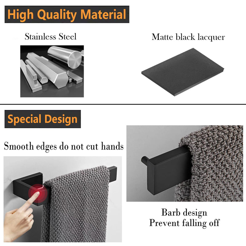 JOPOFI Hand Towel Holder, Towel Ring - Thicken Stainless Steel Towel Holder for Bathroom wall, 8" Rectangular Modern Design Hand Towel Bar, Contemporary Hand Towel Rack - Matte Black 1PCS