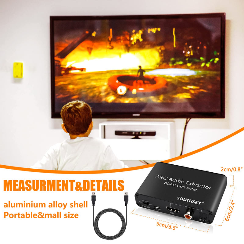 SOUTHSKY 192KHz DAC Converter,HDMI ARC Audio Extractor to SPDIF Coaxial 3.5mm L/R Soundbar,Digital to Analog L/R RCA Adapter,CEC Volume Control
