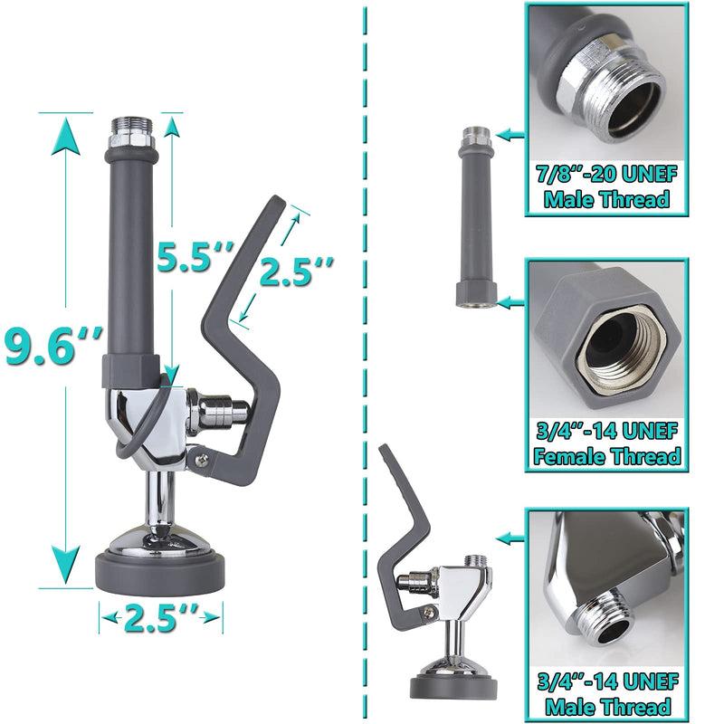 Commercial Sink Sprayer Replacement, Commercial Sink Pre Rinse Faucet Spray with Handle Grip Assembly,1.28 GPM High Pressured Dish Sprayer for Replacement Kit,Grey