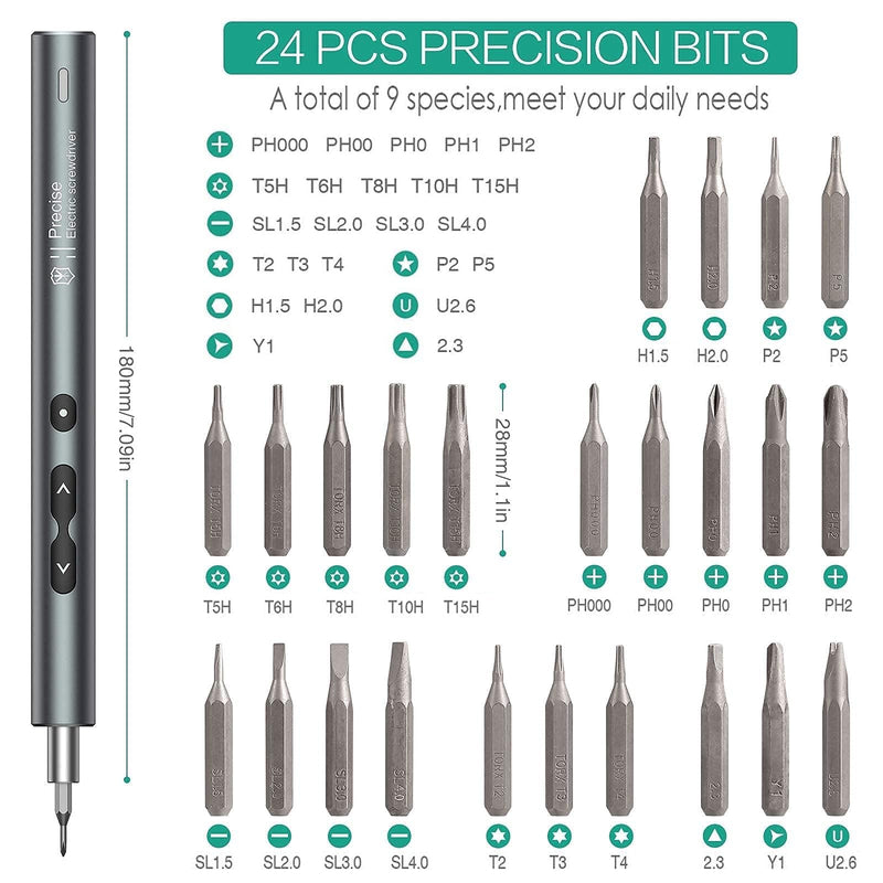 ORIA Electric Screwdriver, 28 in 1 Mini Precision Screwdriver Set, Rechargeable Repair Tools Kit, with Type-C Charging for Smartphones,Toys, PC 28-IN-1 Silver 28 in 1