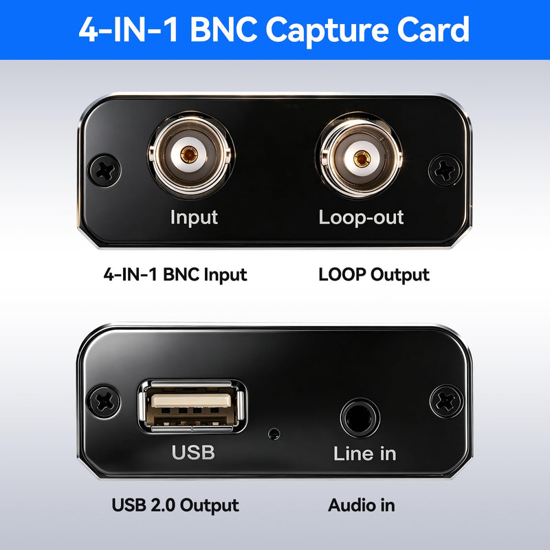 ACHAVE 4-in-1 BNC Video Capture Card with Loopout, AHD/TVI/CVI/CVBS to USB 2.0 Capture Adapter, 1080P Signal Grabber with Audio Input for CCTV Camera, DVR, Game Console, Camcorder, PC/Laptop Recording