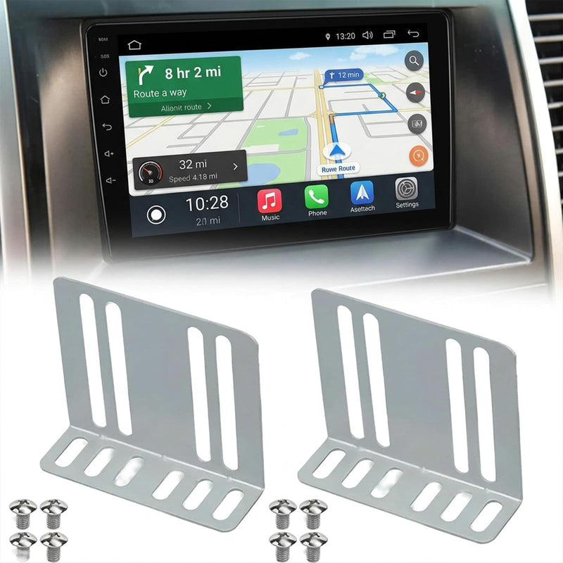 2 Pack Double DIN Installation Kit, Universal Silver Metal Brackets with 8 Screws, Automotive Radio Mounting Tools Kit for Car Stereo Audio Fixing