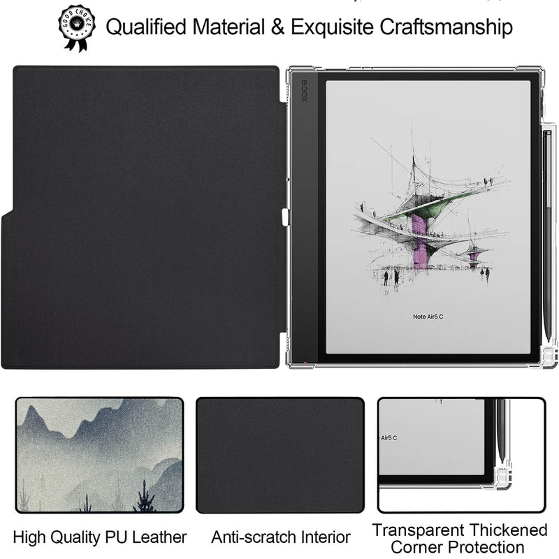 Transparent TPU Back Case Designed for Boox Note Air 5 C (2025 Released) Slim Shockproof Cover with Enhanced Auto Wake/Sleep, Built-in Pen Holder, Magnetic Closure (Forest Mountains) Forest Mountains