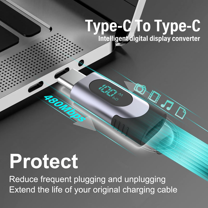 USB C Adapter, 100W USB C Female to USB C Male Extension Adapter Type C Power Meter Tester with Digital Display for iPad Pro iPhone 15 Pro Max MacBook Pro Laptop and All USB C Cable
