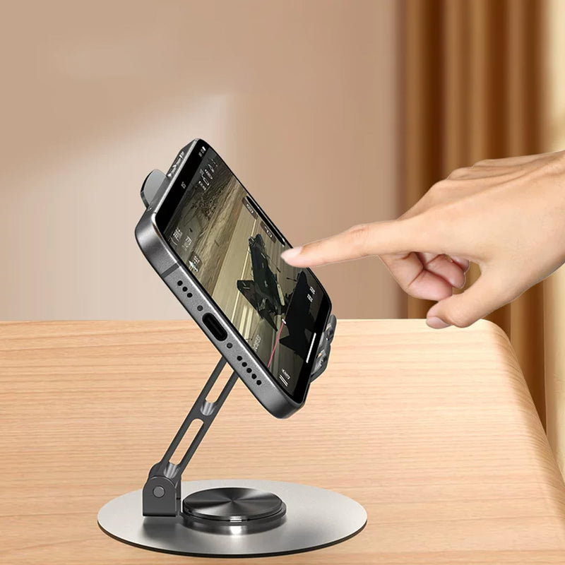 360° Adjustable Metal Desktop Phone Stand - Multi-Angle Foldable Cell Phone Holder with Non-Slip Base, Sturdy & Compatible with All Smartphones & Tablets, Including iPhone & iPad