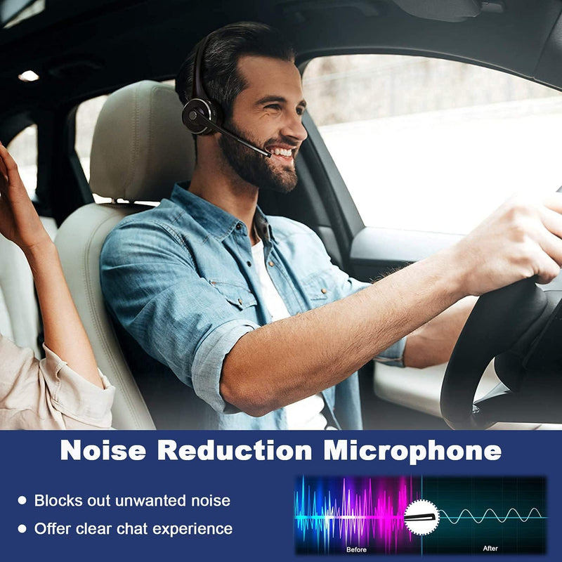Trucker Bluetooth Headset with Noise Cancelling Mic - 15H Working Time, Wireless Headset V5.2, Comfort for Long Drives, Call Centers & Office Use (with Charging Base)