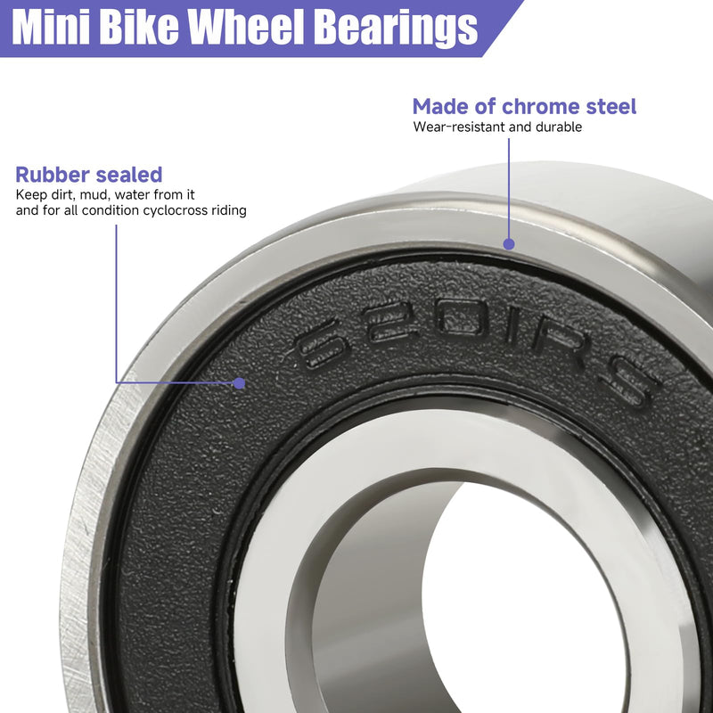 12mm 270mm Mini Bike Rear Axle Nut Bolt with 6201RS Wheel Bearings Replacement for Coleman CT100U Minibike 97cc 100cc 2.5 3.0HP Powersports Accessories Parts