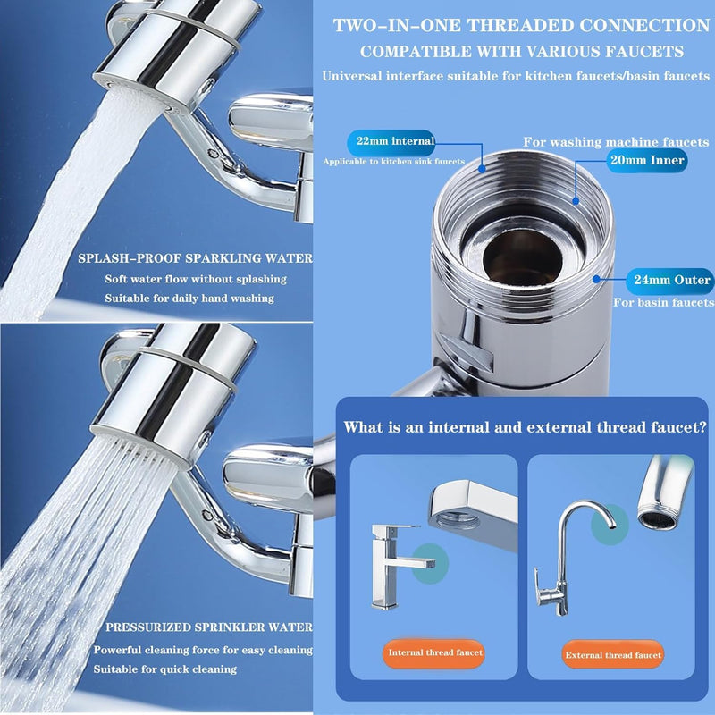 Universal Sink Faucet 1440° Rotatable Faucet Aerator Extension, U Shaped Faucet Extender, 360° Rotating Faucet Extender for Bathroom Sink/Kitchen, Sink Faucet Extender, 2 Modes Adjustable (2*Silver) 2*Silver