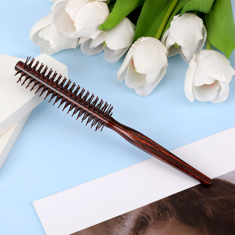 Small Round Hair Brush for Blow Drying, 1 Inch Mini Quiff Roller With Pear Wood Handle and Ball Tip Nylon Bristles, Curling Styling Brush for Women and Men's Beard