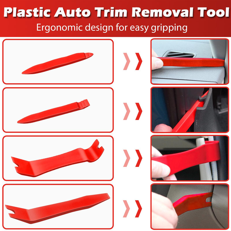 7 Pcs Car Trim Removal Tool Kit with Non-Scratch Plastic Pry Tool and Fastener Clip Pliers for auto Safe Interior Car Panel Detachment, Dashboard, Door Clips & Upholstery – Red Red-7 Pcs Trim Removal Tool Kit