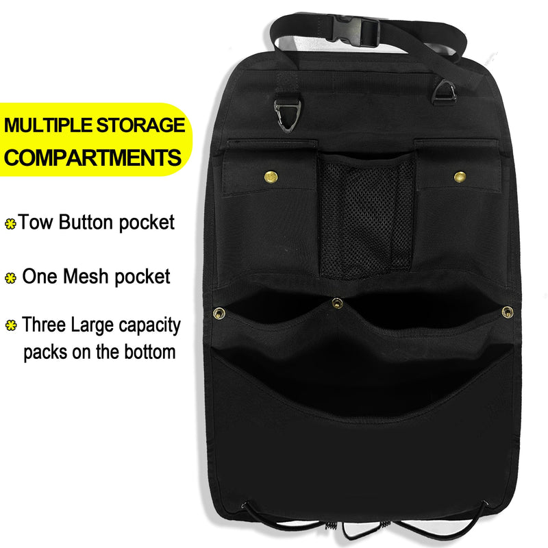 Black Car Seat Back Organizer with Multiple Pockets and Hooks black