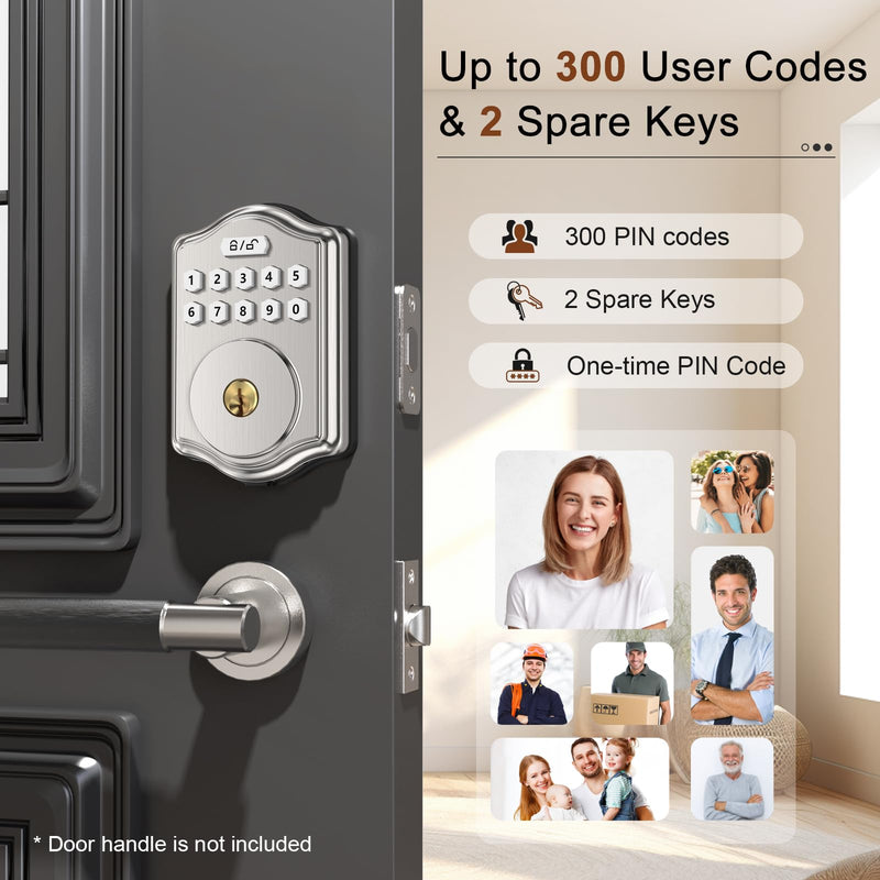 Keyless Entry Door Lock with Code, Voice Guidance Electronic Keypad Deadbolt Smart Locks for Front Door, Easy to Install, Anti-Peeping Password, Auto Lock, Satin Nickel Black