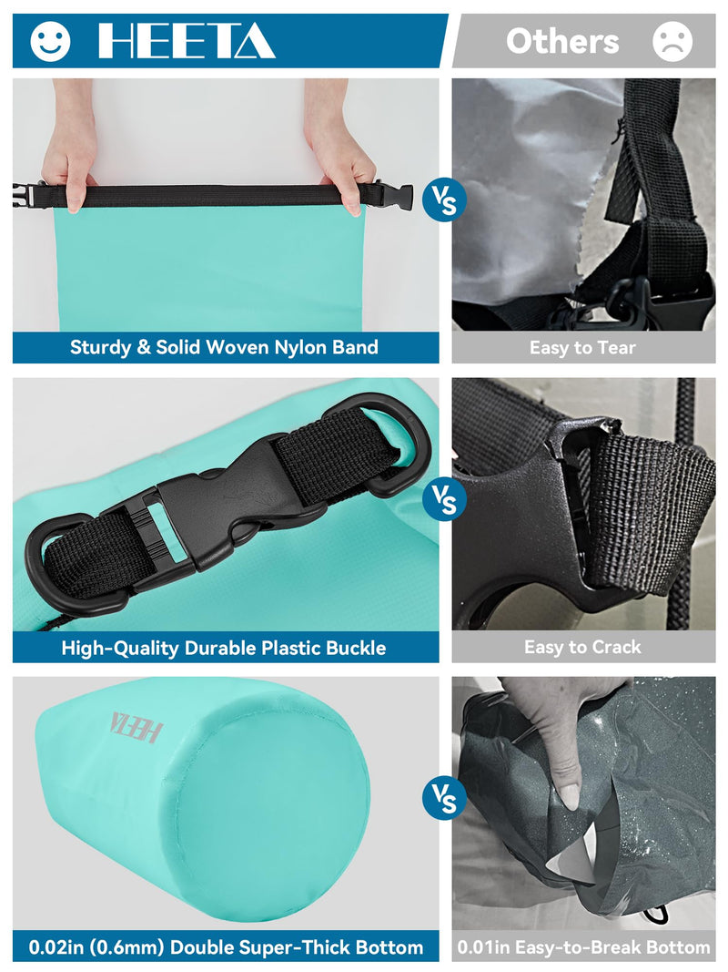 HEETA Waterproof Dry Bag for Women Men, 5L/10L/20L/30L/40L Roll Top Lightweight Dry Storage Bag Backpack with Emergency Whistle for Travel, Kayaking, Boating, Camping, Beach, Cruise Ship Essentials 10L Mint Green