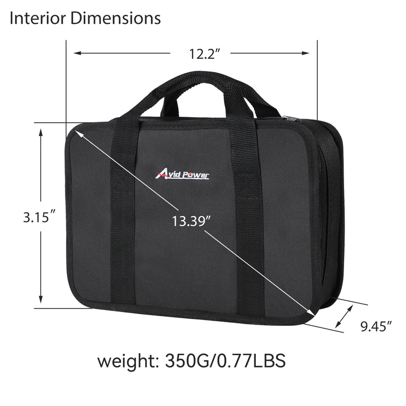 AVID POWER Tool Bag, 12 Inch Tool Storage Carrying Case, Suitable for Cordless Drill, Tire Inflator, Impact Wrench, Soft Canvas Power Tool Pouch with Mesh Dividers & Double Zipper