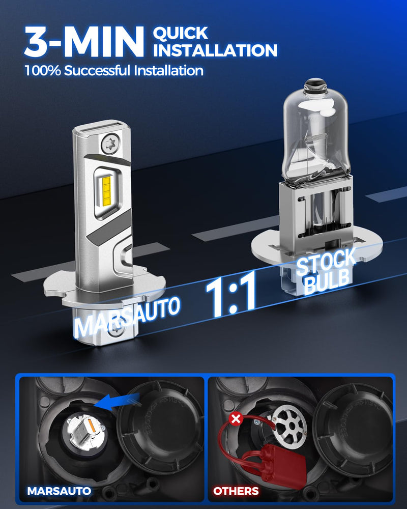 Marsauto H3 Yellow Led Fog Light Bulb, 600% High Bright H3LL Fog Lights Led, 12,000LM 3000K Amber Yellow Strong Penetration, 2024 New Upgraded CSP Chips H3 Fog Bulb for Car, Pack of 2 H3/H3ll