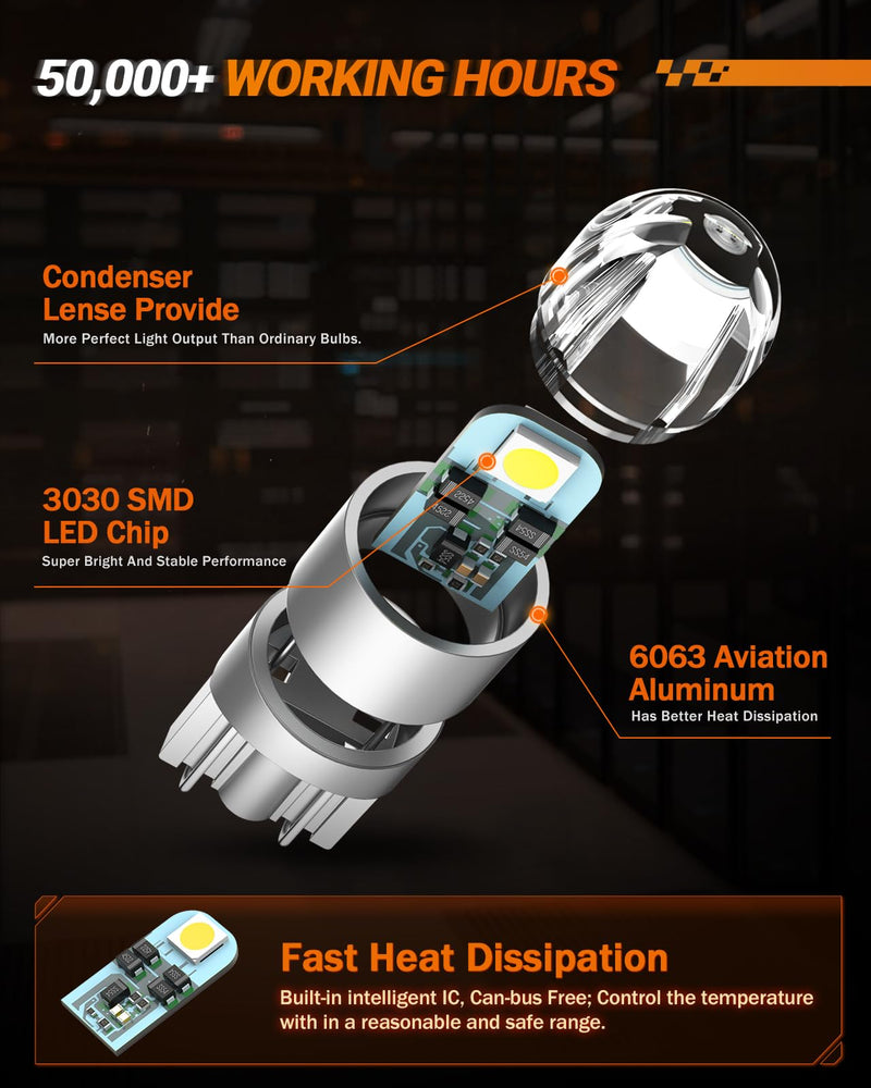 SEALIGHT 194 LED Bulb 6000K White, License Plate Light, Dome Light, T10 168 2825 W5W 3030 Bright Chips Wedge for Replacement Light Bulb, Map Trunk Door Courtesy Dash LED Light Bulb,Pack of 10 T10/194