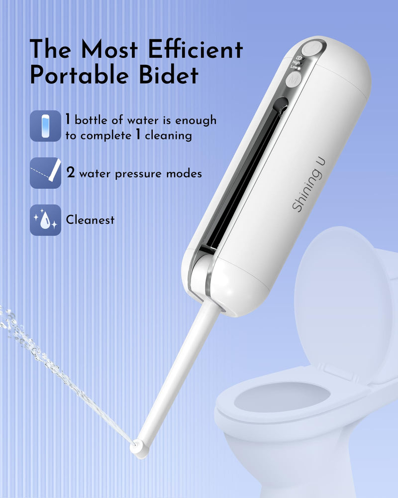 Portable Bidet for Travel, Rechargeable Electric Travel Sprayer with Adaptor, Waterproof High Pressure Handheld Bidet for Women Men Cleaning (White) White