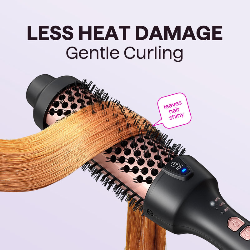 Wavytalk Thermal Brush 38mm Ionic Blowout Express Heated Hot Brush | Thermal Round Brush for Hair Styling, Heated Curling Iron Create Natural Curls, Dual Voltage and UK Plug, Rose Gold