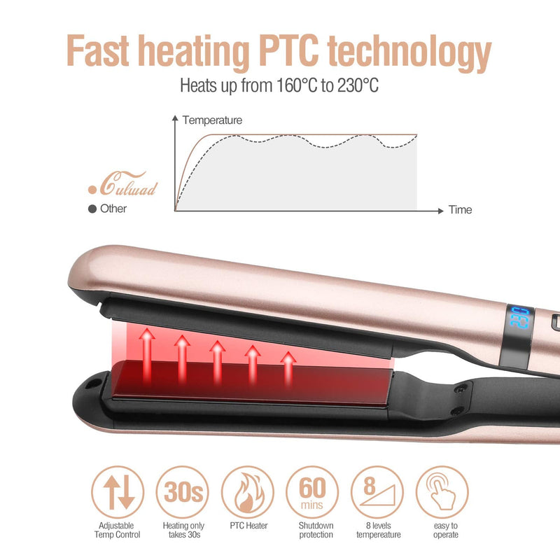 Hair Straightener, Professional Ceramic Flat Iron for Hair and LCD Digital Display with Adjustable Temp (160℃-230℃) Straightner Iron, Dual Voltage Gold