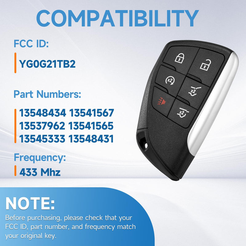 2 Pcs Smart Key Fob Replacement Remote fits for GMC Yukon/Yukon XY 2021 2022 2023 2024 2025 Chevy Suburban Tahoe 2021-2025 Smart Car Keyless Entry Remote YG0G21TB2 433Mhz 13548434 13541567