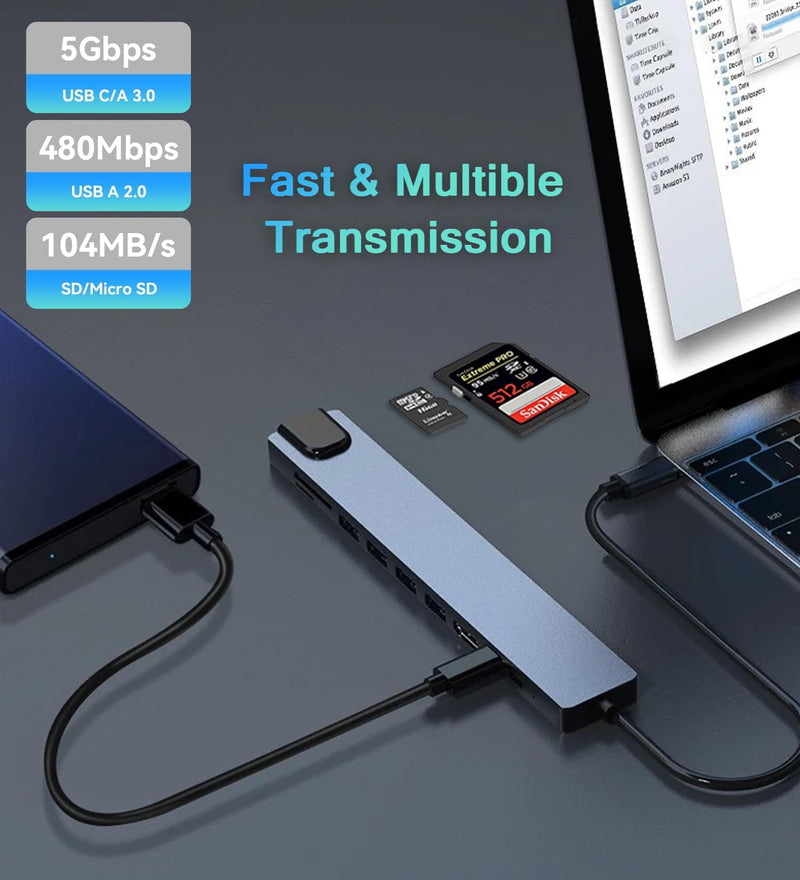 USB C Hub Ethernet HDMI Adapter, 10 in 1 Laptop Docking Station with 4K HDMI, RJ45 Ethernet, SD/TF Card Reader, USB 3.0/2.0, PD 100W, LAN USB-C Dongle for MacBook Pro/Air, iPad Pro, XPS, etc