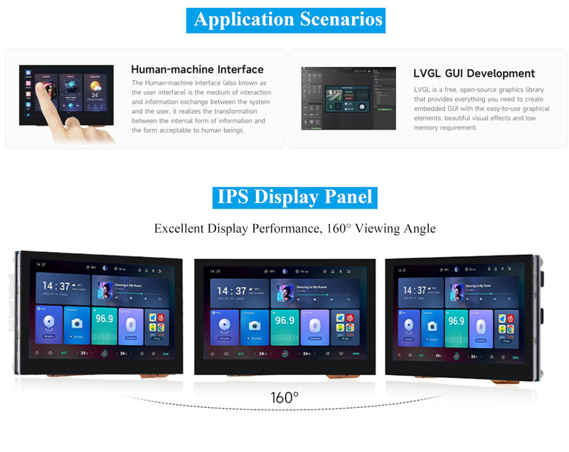 ESP32-S3 4.3inch Display Development Board, 800x480 Pixel IPS LCD Screen, 32-bit LX7 Dual-Core Processor, Up to 240MHz Frequency, Onboard CAN RS485 I2C Interfaces, Support W F& BLE 5 (No Touch)