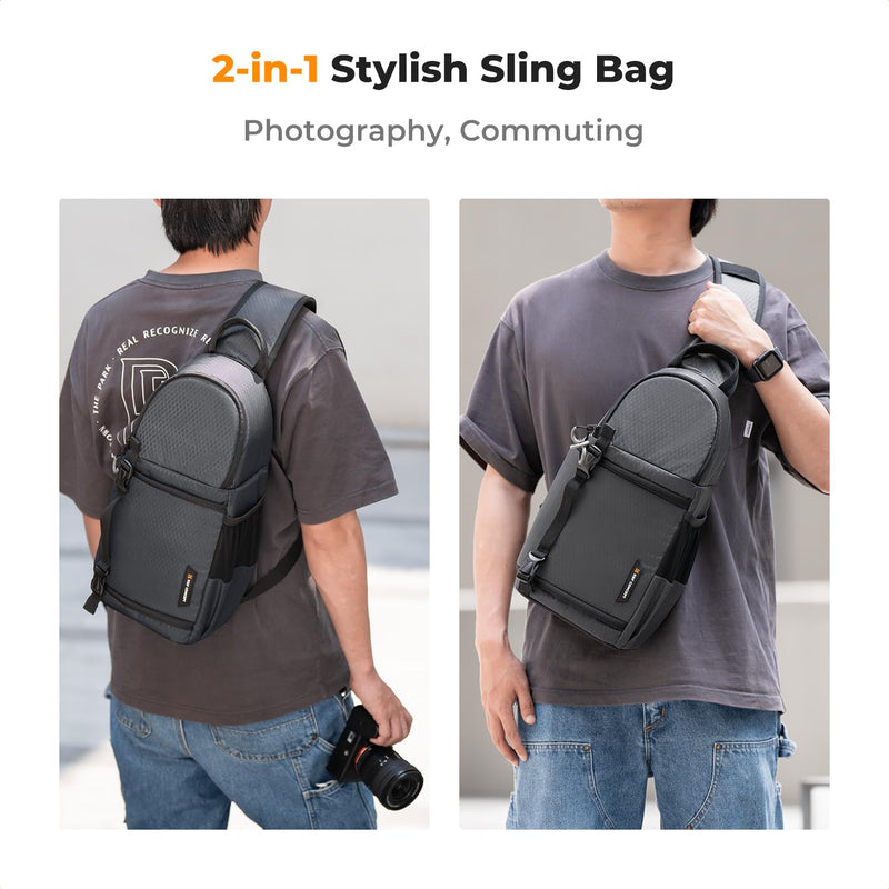 K&F Concept Camera Sling Bag Crossbody Bag Camera Shoulder Backpack DSLR/SLR/Mirrorless Photography Bags Compatible with Canon/Nikon/Sony/Fuji/Gopro/DJI Grey