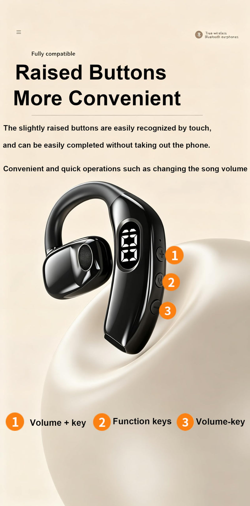 Single Bluetooth5.4 Earpiece Earbud One Ear Piece 180° Left and Right Ears TF Card Can be Inserted, Open Ear Bud Air Conduction Earless Out of Ear Headphones Wireless Headsets with Microphone Earhook