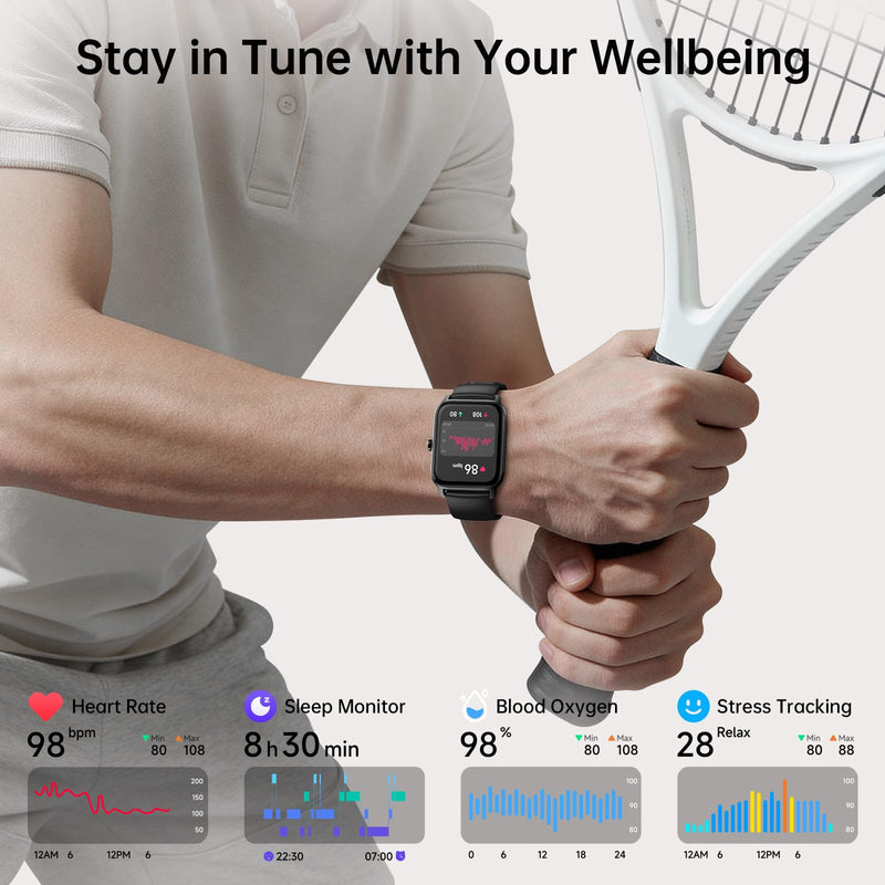 Tensky Smart Watch for Men & Women, 46mm HD Big Screen Fitness Tracker | iPhone/Android/Samsung, Answer & Make Call, Alexa Built-in, 101+ Sport Modes, Sleep/Heart Rate/SpO2 Monitor, 7-10 Day Battery Black 1.85